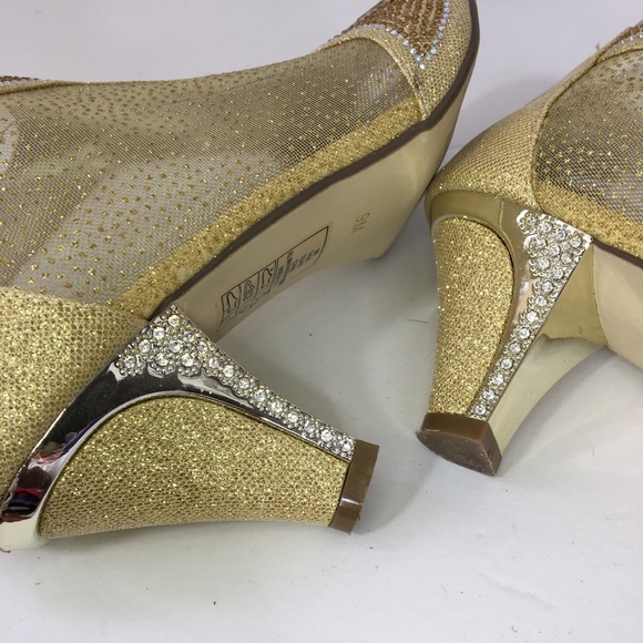 Pierre Dumas Gold Mesh heels with rhinestones - Picture 8 of 10